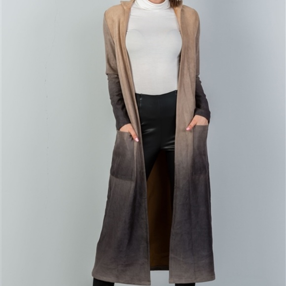 KHAKI OMBRE LONG SLEEVES CARDIGAN SWEATER - Picture 3 of 7